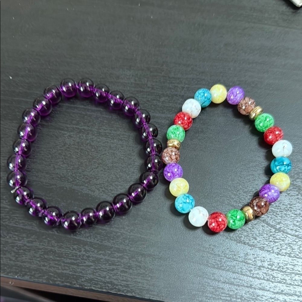 Purple and Red Beaded Bracelets Set